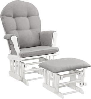Windsor Glider and Ottoman, Polyester, Wood, Metal, White with Gray Cushion