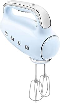 Smeg HMF01PBUK Hand Mixer with Turbo Function, 3 Attachments, LED Display, Retro 50's Style, 250W, Pastel Blue