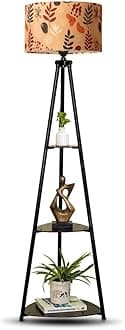 Crosscut Furniture Metal Printed Floor Lamp with 3 Shelves (Boho Seed) LED Bulb Included, White