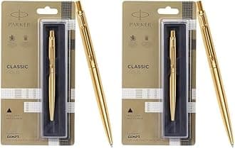 Classic Gold Trim Ball Pen | Refillable | Gold Trim | Stainless Steel (1 Count, Pack of 2, Ink - Blue) | Ideal for gifting | Best pen for professionals, students