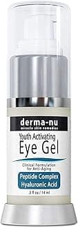 Derma-Nu Eye Gel Anti-Aging Cream - Treatment for Dark Circles, Puffiness, Wrinkles and Fine Lines - Hyaluronic Acid Formula Infused Serum with Aloe Vera & Jojoba for Ageless Smooth Skin - .5 oz