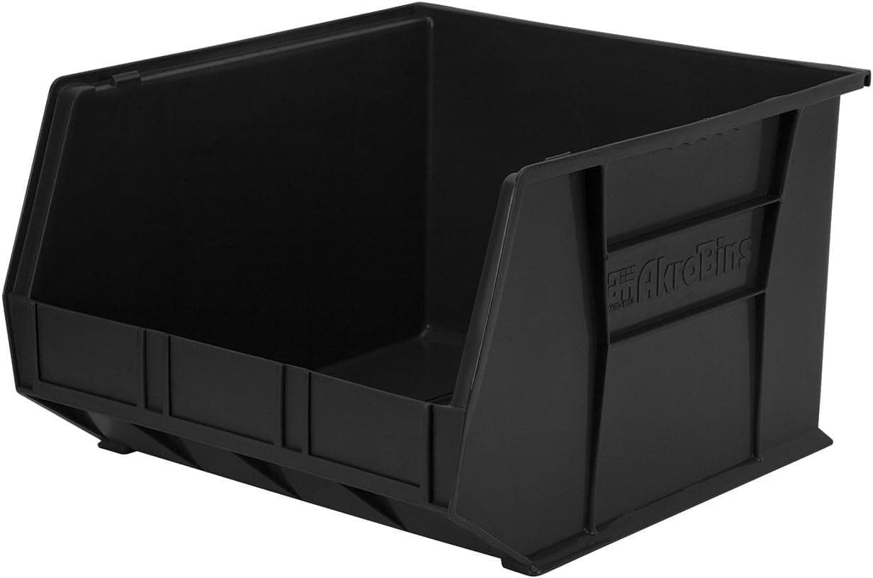 Akro-Mils 30270 AkroBins Plastic Storage Bins, Space-Saving Stackable Bins, Garage Organization Bins, Closet, Classroom Organization, Craft Storage, 18-Inch x 16-Inch x 11-Inch, Black, 3-Pack