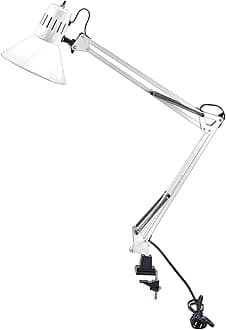 Office VLF100-WHT Swing Arm Desk Lamp with Clamp Mount, 36" Reach with Multi-Joint Adjustment, Includes Replaceable LED Bulb (VLF), White