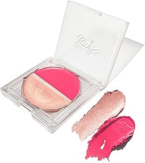 Ruby's Organics Cream Blush for Cheeks & Highlighter Duo Palette- Blusher for Face Makeup, Lightweight Flawless All Day Glow, All Skin Types, Natural &Paraben Free (Poppy Pink + Illuminate) 9g