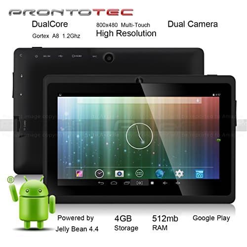 Prontotec Axius New Version 7" Updated Android 4.4 Tablet Pc, Cortex A8 Dual Core Processor 1.2GHz, 512MB / 4GB, Dual Camera, G-sensor,Google Play Pre-loaded (Black)