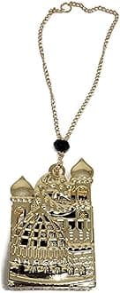 Islam Car Rear Mirror Hanging Decorative Ornament Vehicle Decor AMN-356 Mini Al-Quran in Metal Cage Masjid Mosque Design Pendant Ramadan Eid Muslim Gift (Gold/Black)