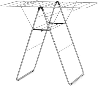 Brabantia HangOn Compact Clothes Drying Rack | 49ft (15m) | Metallic Gray | Small Indoor Clothes Airer Laundry Stand with 2 Fold-out Wings & Hanger Hooks, Folds Flat, Ideal for Condos | Fits Full Load
