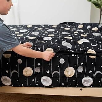 Beddy's Space Theme Kids Durable Zipper Bedding, Bed in a Bag, Black Sheets and Universe Galaxy Comforter with Stars & Solar System, Includes Pillowcase and Sham, Easy to Make and Wash Zip Bedding