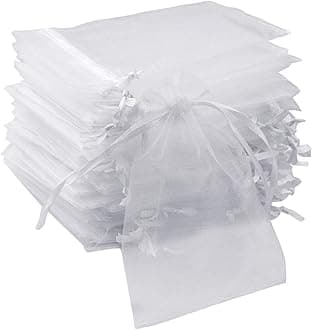 50pcs Organza Bags-Mix Color 3.54''x4.33''(9x11cm) Satin Drawstring Organza Pouch Wedding Party Favor Gift Bag Jewelry Watch Bags (White)