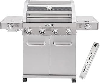 - Monument Grills Larger 4-Burner Propane Gas Grills Stainless Steel Cabinet Style with Infrared Side Sear Burners & Side Burners with Smoke Box(2 items)