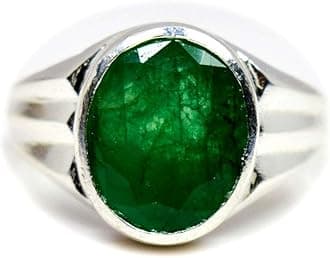 55Carat Genuine Emerald Silver Ring for Men 6 Carat Oval Shape Birthstone Size 5,6,7,8,9,10,11,12,13