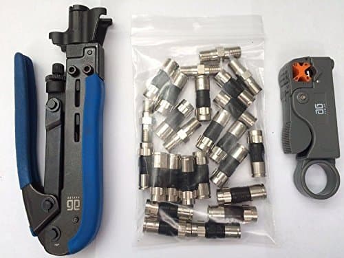 Premium Compression Tool Kit - Compression Tool, Cable Stripper, RG6 Connectors and F81 Coaxial Joiners