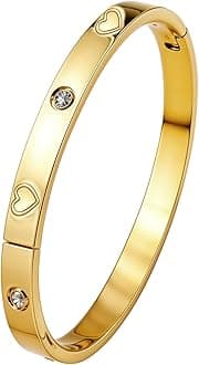 HighSpark Gold Bracelets for Women | 18K Gold Plated Stainless Steel Friendship Love Bangle Bracelet for Women | Lovely Gift