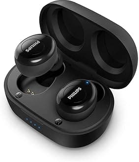 Philips T2205 In-ear True Wireless Headphones with IPX4 Splash Resistant, Super-small Portable Charging Case, Built-in Microphone, Up to 12 Hours (4+8) Playtime, Works with Voice Assistants, TAT2205BK