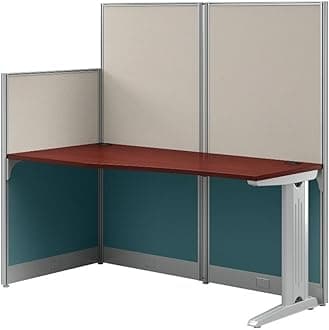 Bush Business Furniture Office in an Hour 65W x 33D Straight Cubicle Desk in Hansen Cherry, Modern Computer Table with Privacy Panels for Commercial Workspace