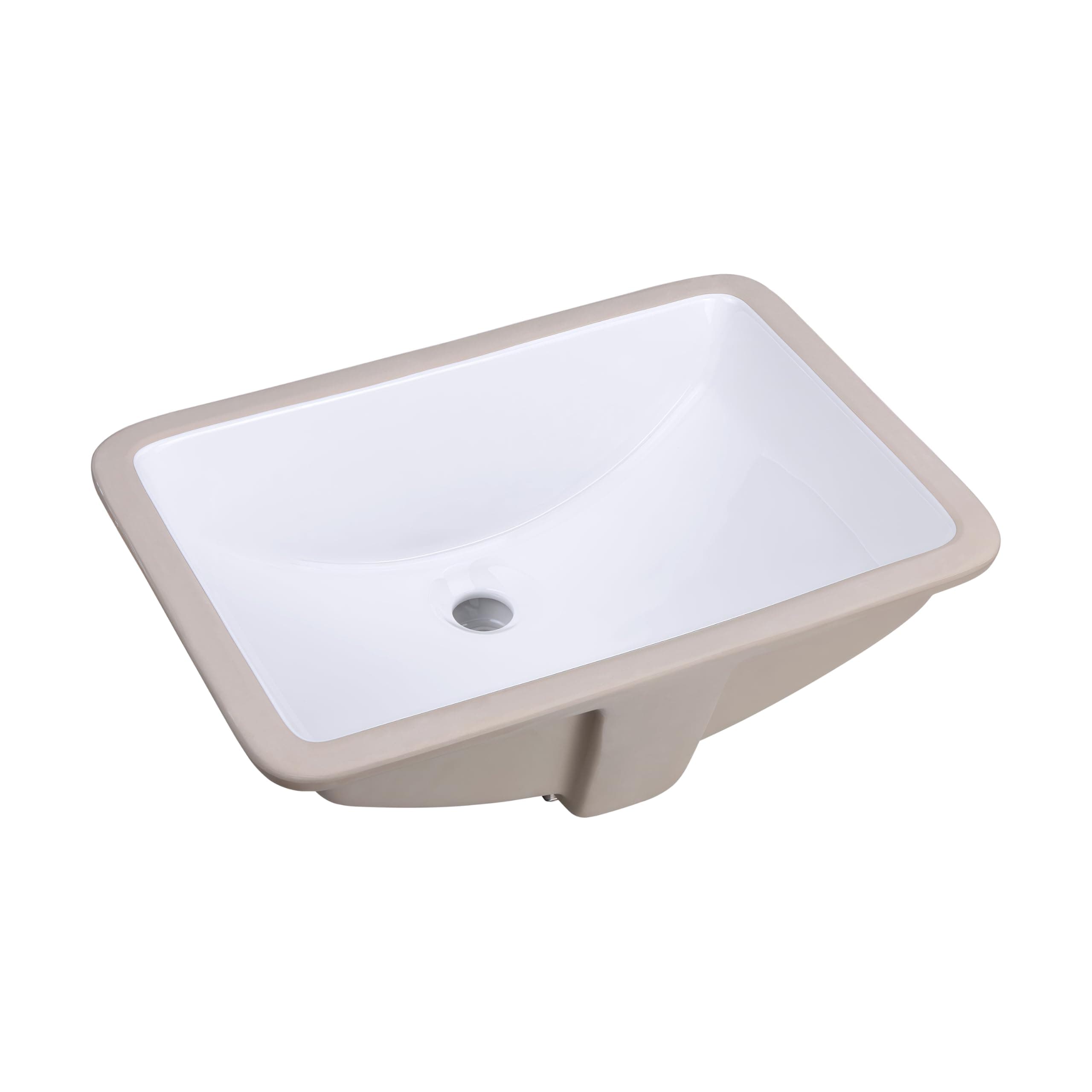 Rectangular 20 x 15 Ceramic Undermount Bathroom Sink Vanity White