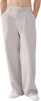 Mens Casual Dress Pants Pleated Old Money Wide Leg Baggy Pants Fall Relaxed Fit Slacks Work Trousers