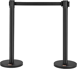 VEVOR Crowd Control Stanchions, 2-Pack Crowd Control Barriers, Carbon Steel Baking Painted Stanchion Queue Post with 6.5FT Black Retractable Belt, Belt Barriers Line Divider for Exhibition, Airport