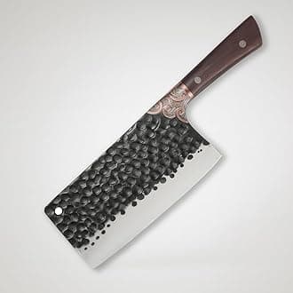 Stainless Steel Professional Damascus Knife With Stylish Vintage Bolster, Full Tang Rivet Fixed Heavy Duty Butcher Knife