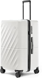 NINETYGO Trunk Luggage 22 Inch, Small Checked Luggage with Double Spinner Wheels, Anti-Burst Zipper, Hard Case PC Suitcase, Lightweight Travel Luggage, TSA Approved (Pearl White, Hudson)