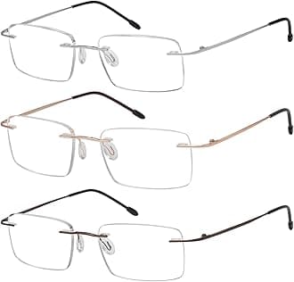 Eyekepper 3-Pack Rimless Metal Reading Glasses for Men - Rectangle Frameless Readers (Brown/Sliver/Gold)+3.00