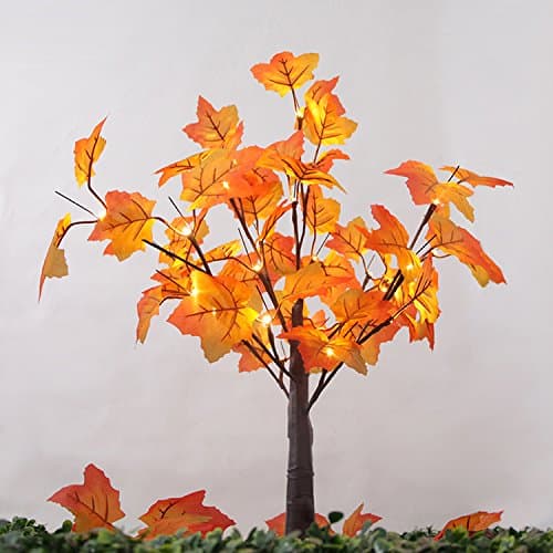 Fall Decoration Maple Tree Lights Dotted with 40 LEDs with Pumpkins Sunflowers and Acorns (Orange)