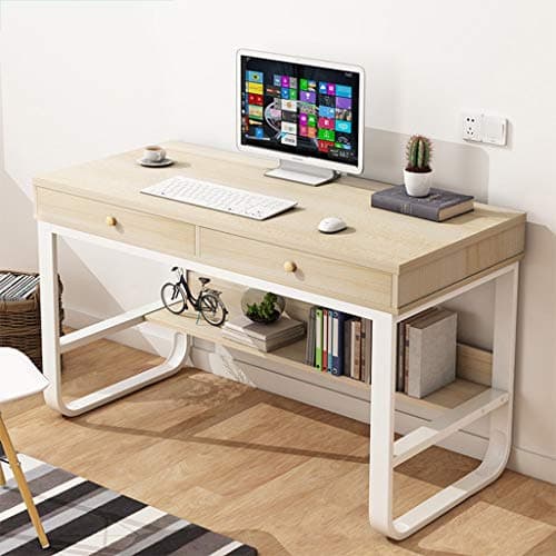 Ecurson Computer Desk,Modern Simple Metal Frame Table Creative Student Laptop Writing Table with Double Drawers,for Bedroom,Living Room,Office 120x50x76cm, Maple Wood/Black Walnut (Maple Wood)