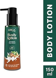 Orgatre Body Lotion | Avocado & Shea Butter with SPF 15 PA | Moisturizer for Dry Skin | Brightening & Sun Protection Body Cream 150 ml