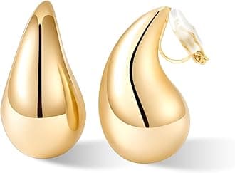 Gold Drop Clip On Earrings Pigeons Teardrop Thick Non-Pierced Earrings 14K Real Gold Plated Hypoallergenic Lightweight Earrings for Women and Girls (Gold and Silver)