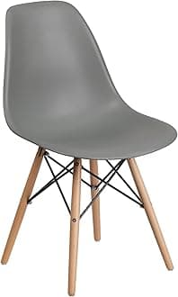 Elon Series Moss Gray Plastic Chair with Wooden Legs for Versatile Kitchen, Dining Room, Living Room, Library or Desk Use