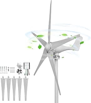 1200W Wind Turbines Generator,12V Wind Turbines Kit,Winds Power Generator with 5 Blades for Home Farm RVs Boats 2.5m/s Start Winds Speed White