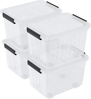 4 Packs 50 L Plastic Latching Box with Wheels, Holiday Wreath Storage Container Box with Lid, for Office and Home Organization