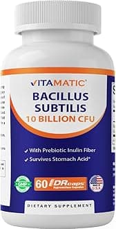 Bacillus Subtilis 10 Billion per DR Capsule - 60 Count - Digestive, Gut & Immune Health Support - Made with Prebiotic Inulin Fiber