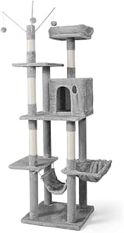 CAPHAUS 70-Inch Multi-Level Tall Cat Tree with Cute Top Perch, Scratching Posts, Cat Activity Tree w/Modern Hammock, Cat Cave Condo for Large Cats Kittens Tall Cat Climbing Play Tower