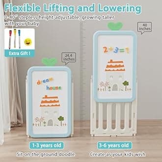 Kids Toy Storage Organizer with 10 Removable Bins, Foldable Toy Organizers and Storage with 3-Tier Bookshelf for Kids Toy Storage Organizer with Drawing Board, Extra 3 Brushes (4 In 1 Light Blue)