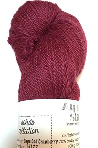 Artisan Yarns Hand Dyed Alpaca Silk Yarn, Solid Cape Cod Cranberry, Dk Weight, 100 Grams, 245 Yards, 70/30 Baby Alpaca/Mulberry Silk