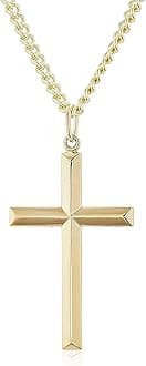 RIVETING JEWELRYRIVETING JEWELRY 24K Gold Chain Style Cross Pendant Necklace Strong Clasp for MEN 24ct 3MM Thin for Charms Miami Cuban Link Diamond Cut Religious Beveled Edge