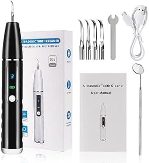 HANNEA® Teeth Whitening Kit Electric Tartar Remover with LED, Tartar Tooth Remover Cleaning Tool, 4 Replaceable Heads & 3 Modes Dental Care for Teeth Cleaning, Black