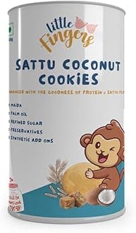 - Little Fingers Healthy Nutritious Cookies With No Refined Sugar And Preservatives For Kids - 150 Grams (Sattu Coconut Cookies, Pack Of 1)