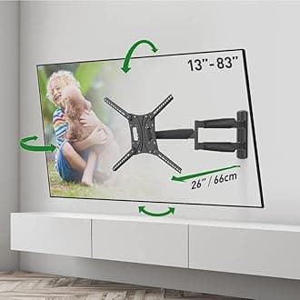 Barkan 66cm Long TV Wall Mount, 13-83 inch Full Motion Articulating - 4 Movement Premium Flat/Curved Screen Bracket, Holds up to 50kg, Extremely Extendable, Fits LED OLED LCD