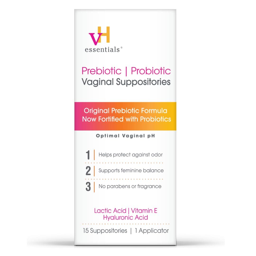 vH essentials Prebiotic Vaginal Suppositories, pH Balanced for Feminine Odor, Hygiene, and Health