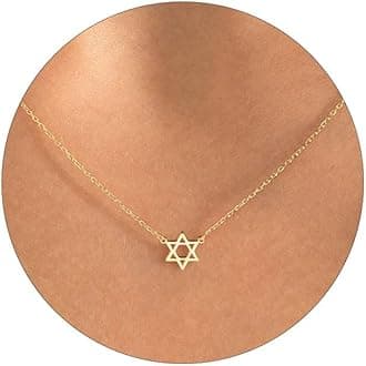 Gold Necklace for Women - 14K Gold Plated Dainty Italian Horn Star of David Butterfly Bow Sun Lotus Volleyball Baseball Cowboy Boots Necklace Jewelry Everyday for Women
