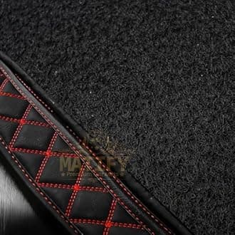 7D Double Stitch Car Floor Mat for MG Gloster | 7 Layer Double Stitching Premium Faux Leather Custom Fitted Car Foot Mats | All Weather Antslip Mats - Black with Red