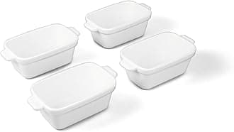 Stoneware - 5" Square Baking Dish with Silicone Covers - Ceramic Baking Pan Set - Kitchen Essentials and Bakeware - Set of 4 - White