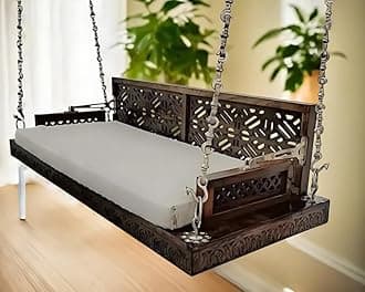 Jairi Traders Wooden Swing with Back Support,Hand Rest Carved with Stainless Steel accesssories Reversible
