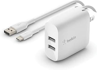 24W Dual Port USB Wall Charger w/ USB-C Cable Included - Fast Charging iPhone 16 Charger for Power Bank, iPad & iPad Pro, Samsung Galaxy S25, Google Pixel, & More
