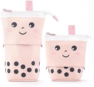 ANGOOBABY Standing Pencil Case Cute Telescopic Pen Holder Kawaii Stationery Pouch Makeup Cosmetics Bag for School Students Office Women Teens Girls Boys Christmas Gift (Pink)