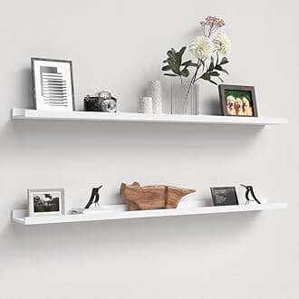 47.2 Inches Long Floating Shelves, 2 Set Modern Wall Shelf for Bedroom, Nursery Book Shelf with Lip, Picture Ledge Shelf for Wall Decor Living Room Bathroom Kitchen - White