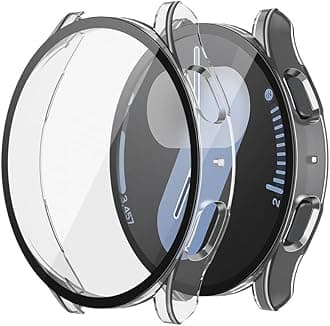 Misxi 2-Pack Hard PC Screen Protector Case for Samsung Galaxy Watch 7 44mm, Anti-Slip Ultra-Thin Scratch Resistant Cover with Tempered Glass for Galaxy Watch7, Transparent