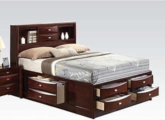 Secsofier Contemporary Wood Storage Bed Frame Queen Size with 8 Storage Drawers, Bookcase Headboard for Master or Guest Room No Box Spring Required Easy Assembly (Queen Bed, Espresso)